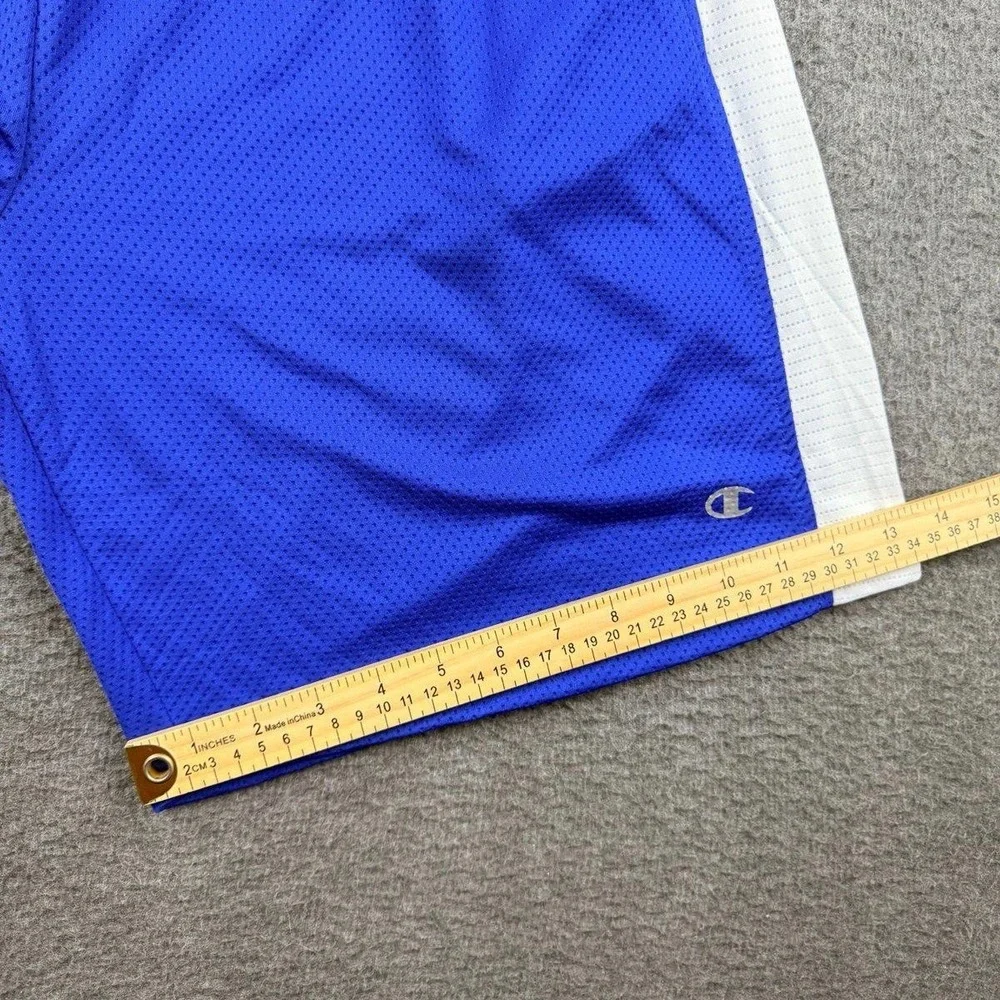 Champion Men's Mesh Athletic Gym Shorts Royal Blue White Side Pockets Size Large